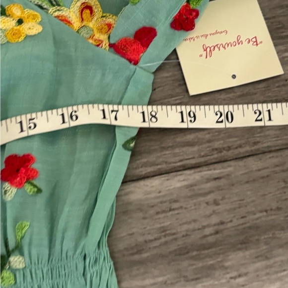 Anthropologie Fig and Flower Aqua Floral Embroidered Maxi Dress Button Front - Picture 11 of 12
